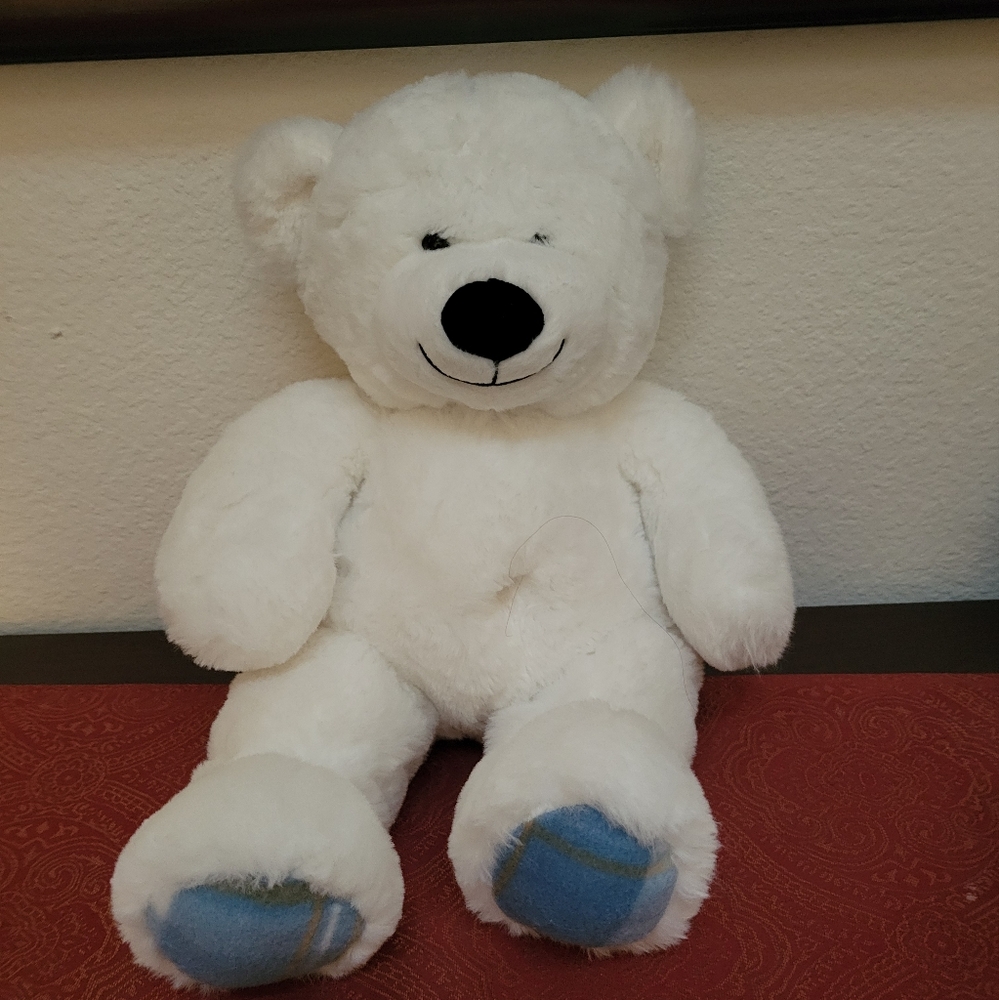 Gently Used White and Blue Plush Teddy Bear